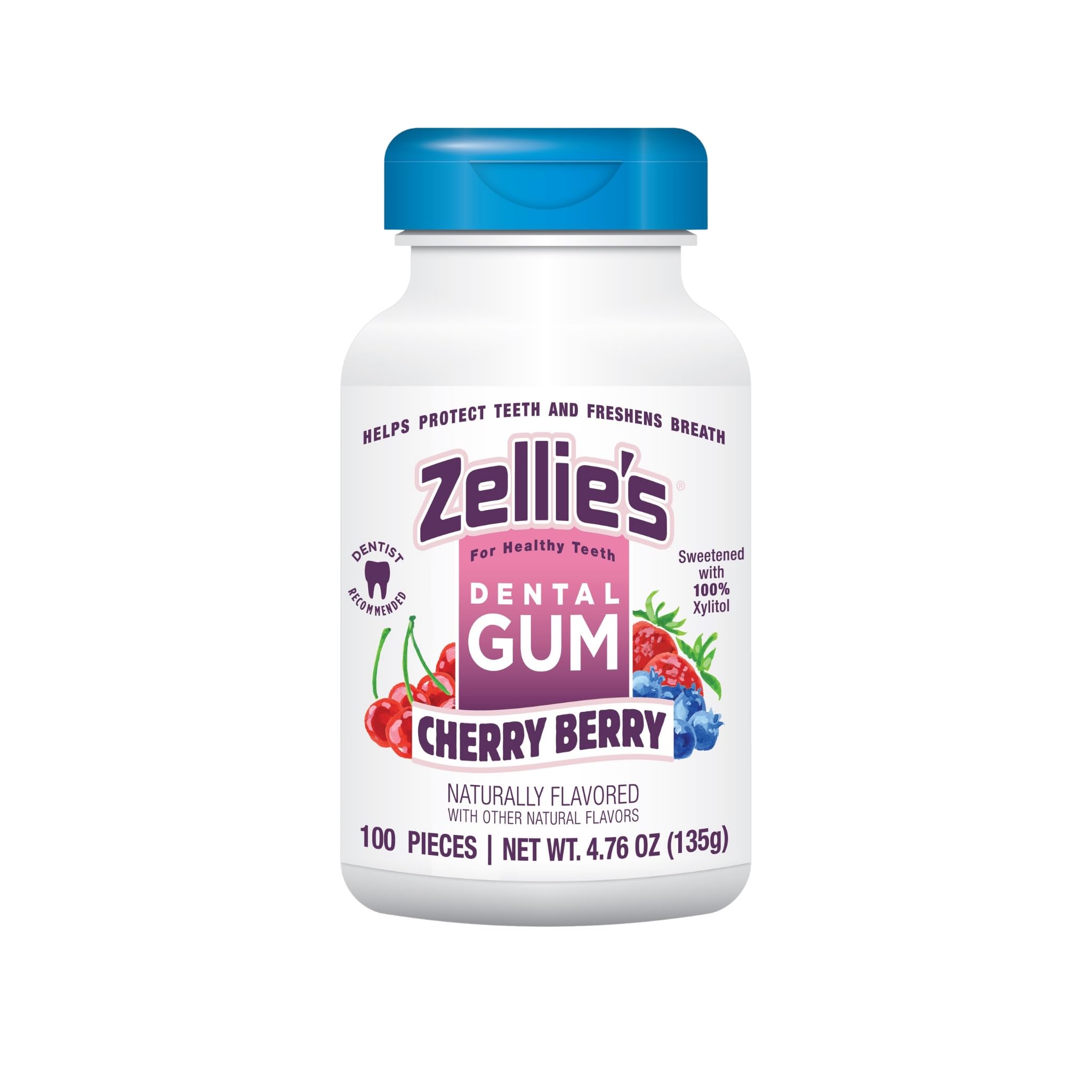 Zellie's Cherry Berry chewing gum pack promotes fresh breath on the go.