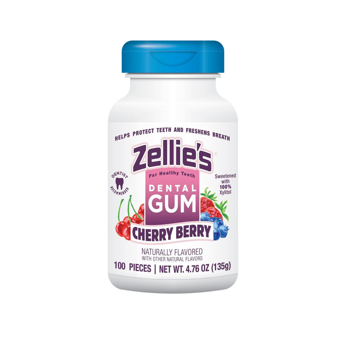 Zellie's Cherry Berry chewing gum pack promotes fresh breath on the go.