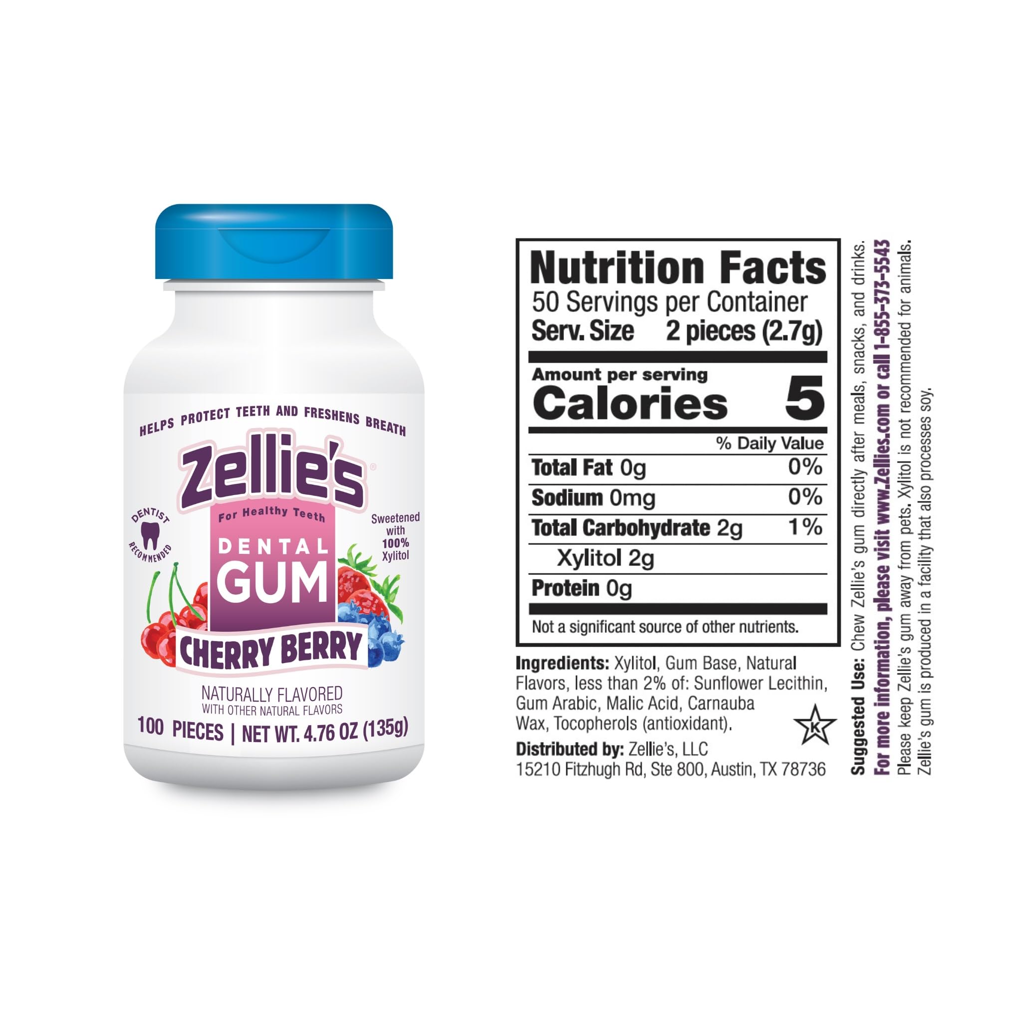 Zellie's Cherry Berry gum pieces offer a flavorful, on-the-go oral care option.
