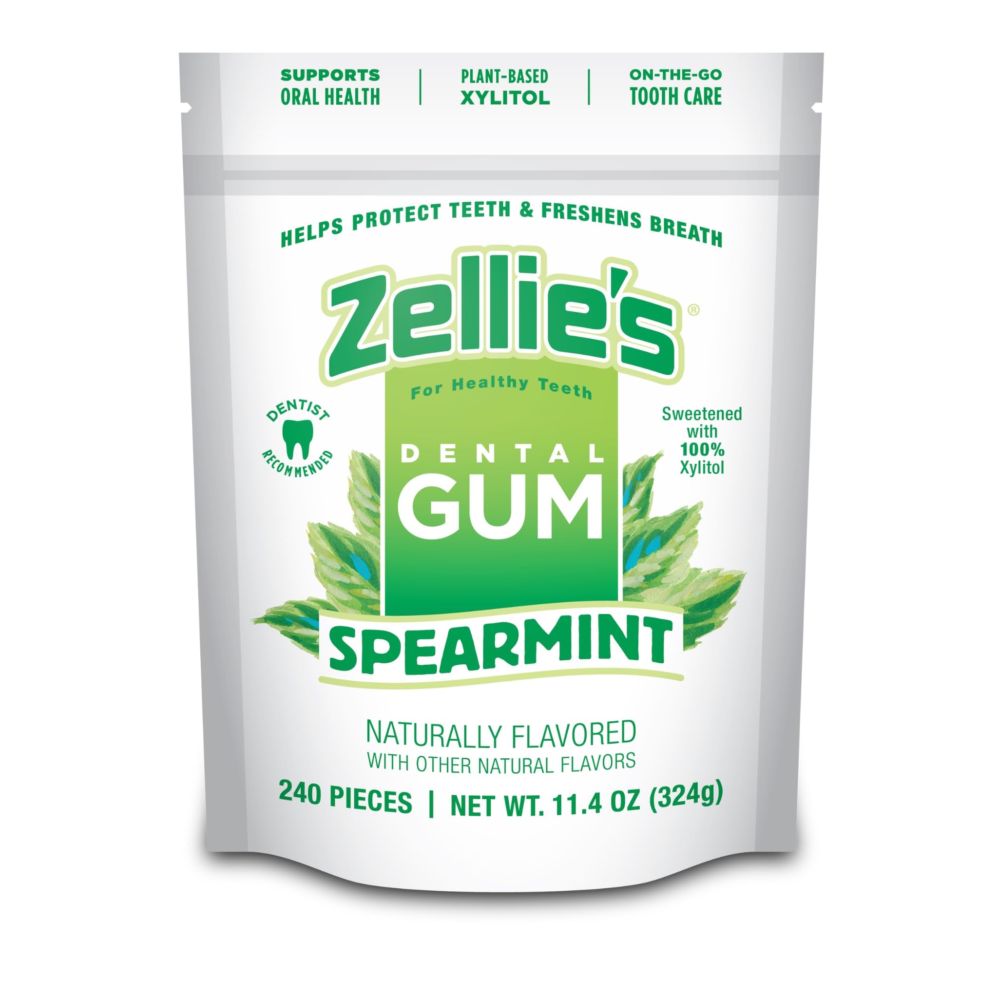 Zellie's spearmint xylitol gum in a 240-count pack for on-the-go fresh breath.
