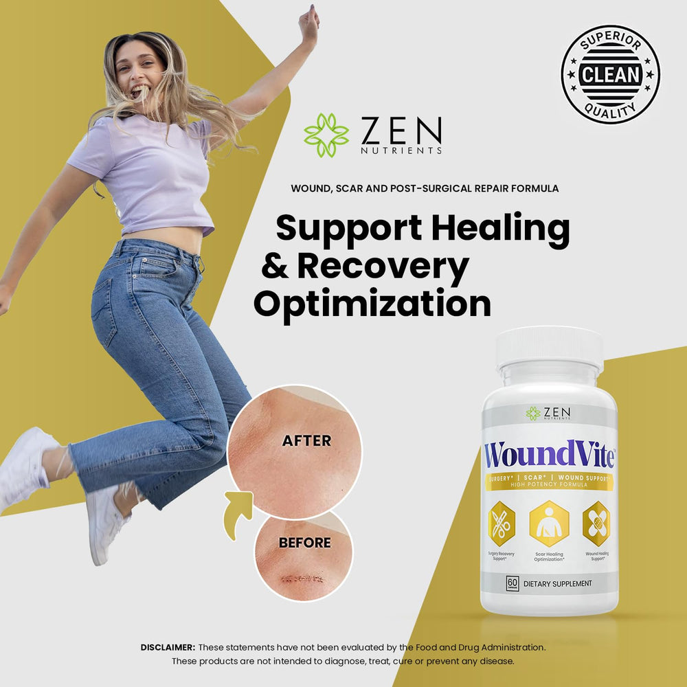 Zen Nutrients WoundVite label emphasizes vegan capsules and quality formulation
