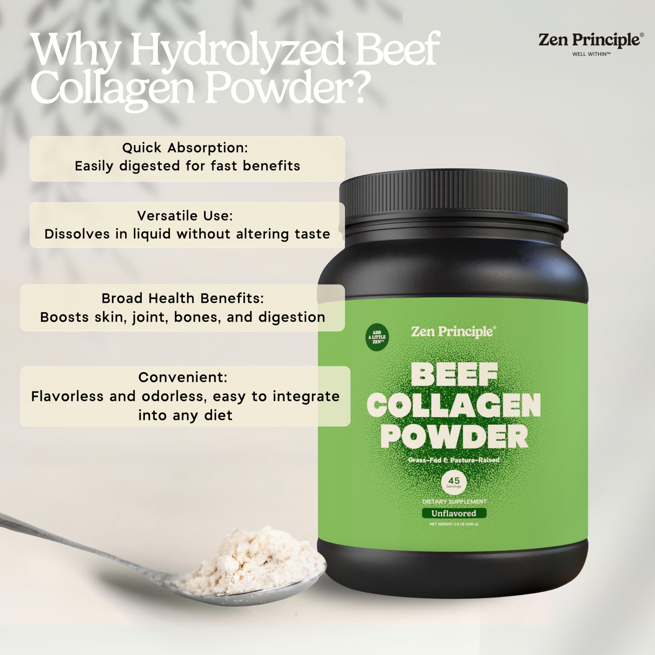 Kitchen scene with bottle and scoop for convenient daily protein input.