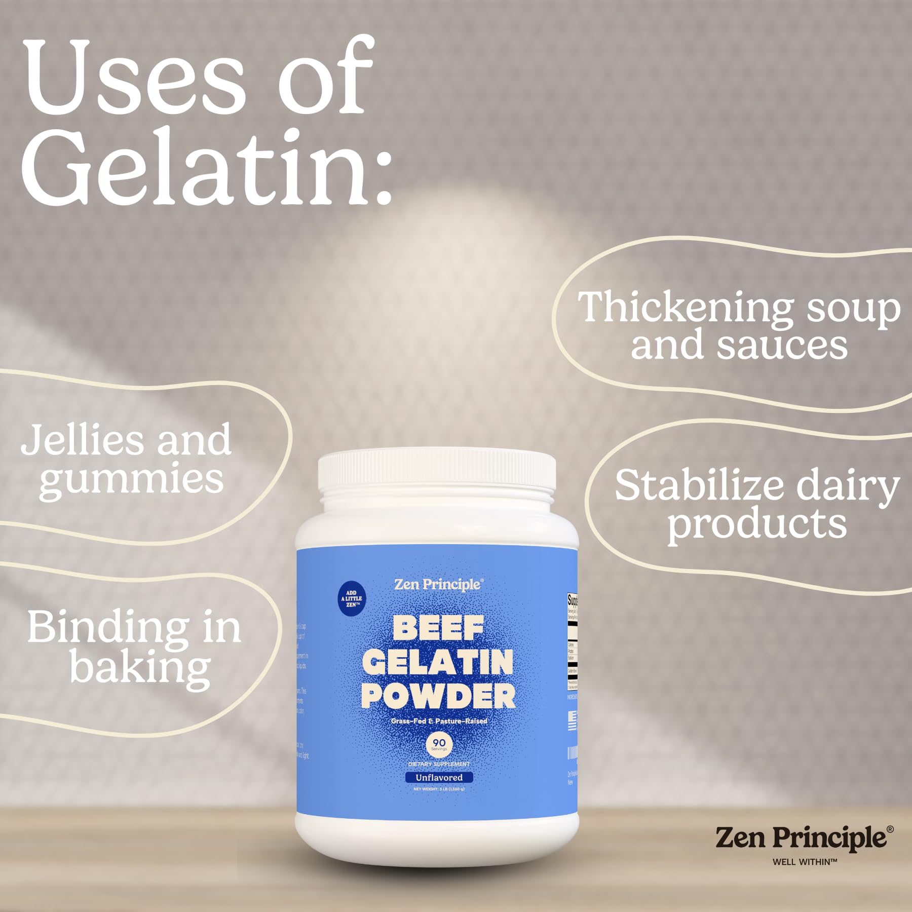 Zen Principle gelatin natural thickener for sauces and stews.