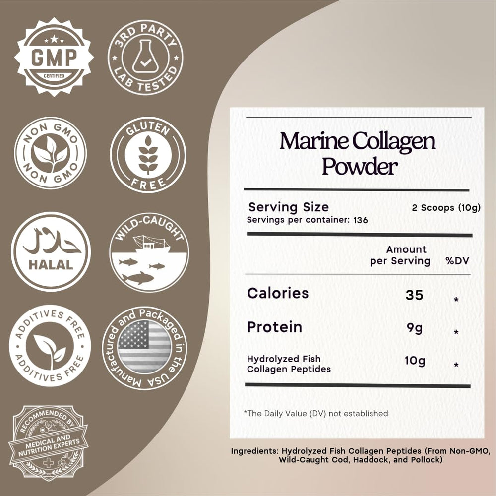 Zen Principle Marine Collagen Powder scoop beside a glass for measuring.