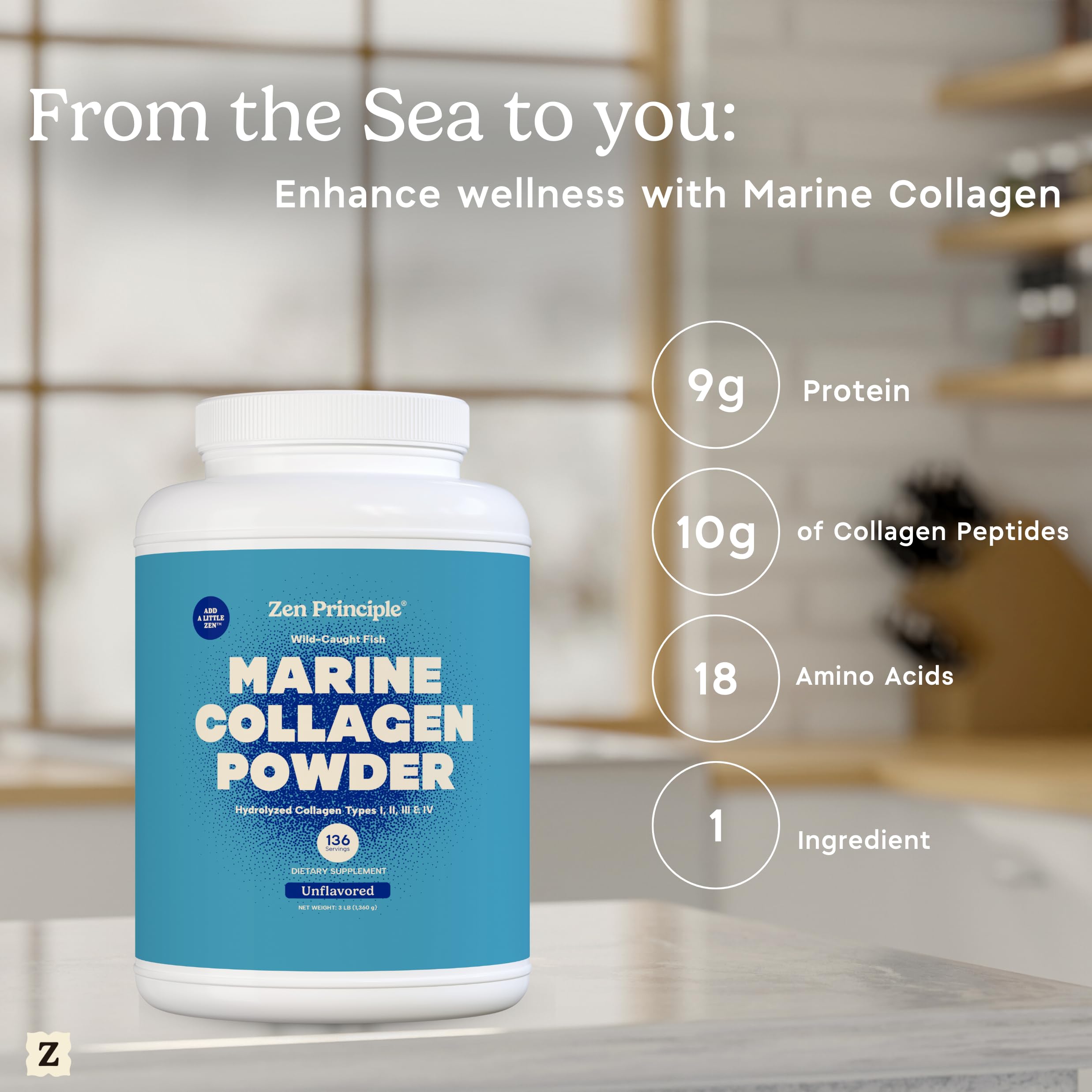 Zen Principle Marine Collagen supports healthier-looking skin, hair and nails.