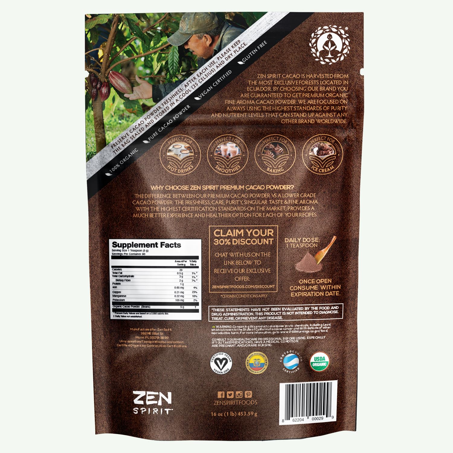 Zen Spirit cacao powder in a bowl, ready to mix into recipes