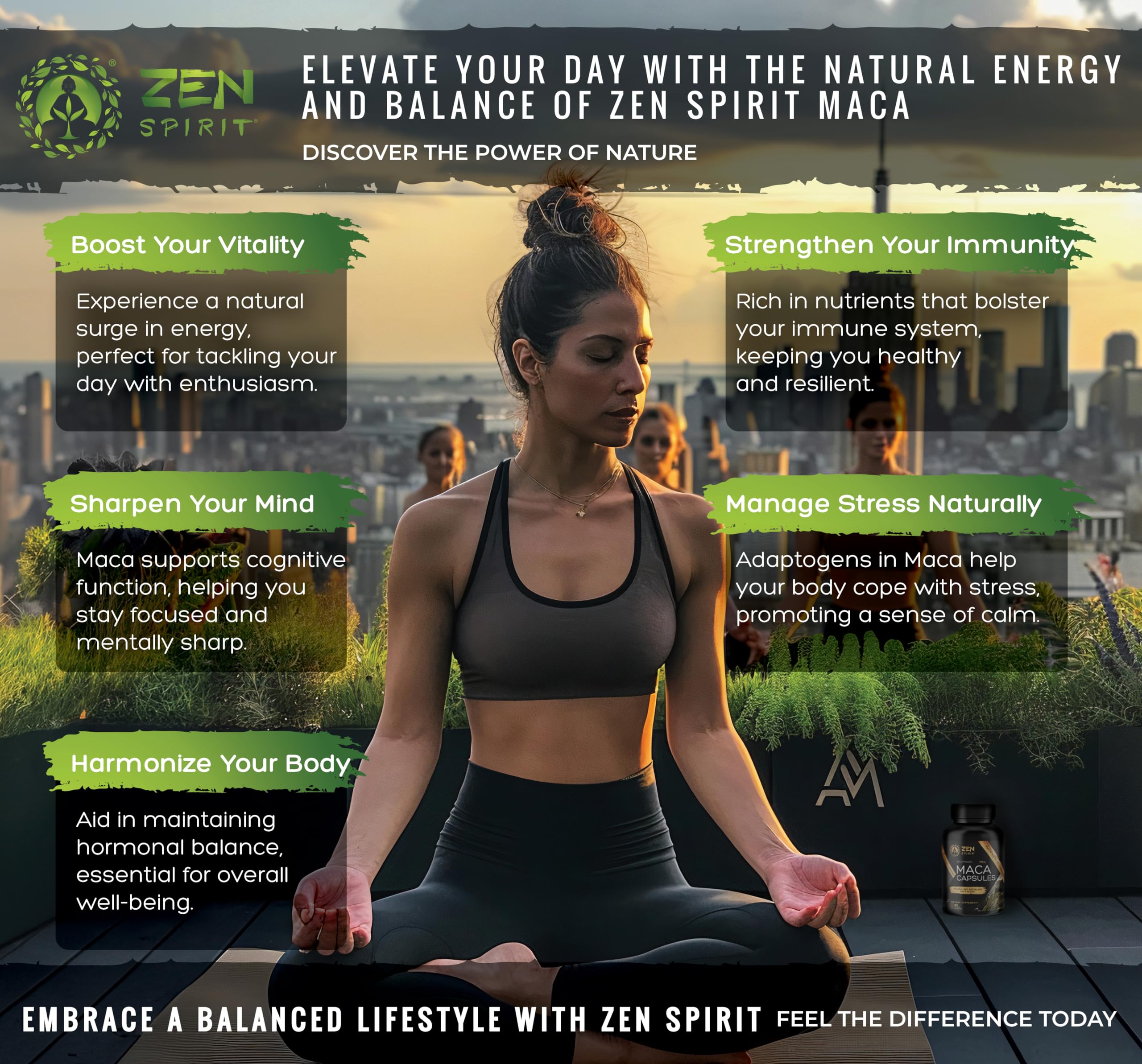 Zen Spirit Maca powder bag back detailing sourcing and certifications for trust.
