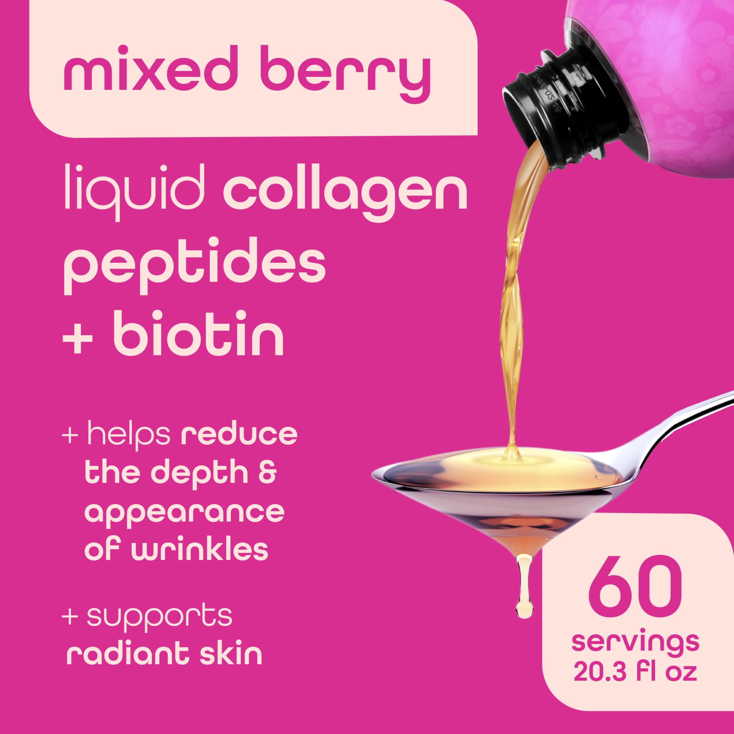 Pouring Zena Nutrition liquid collagen bottle for easy dosing.
