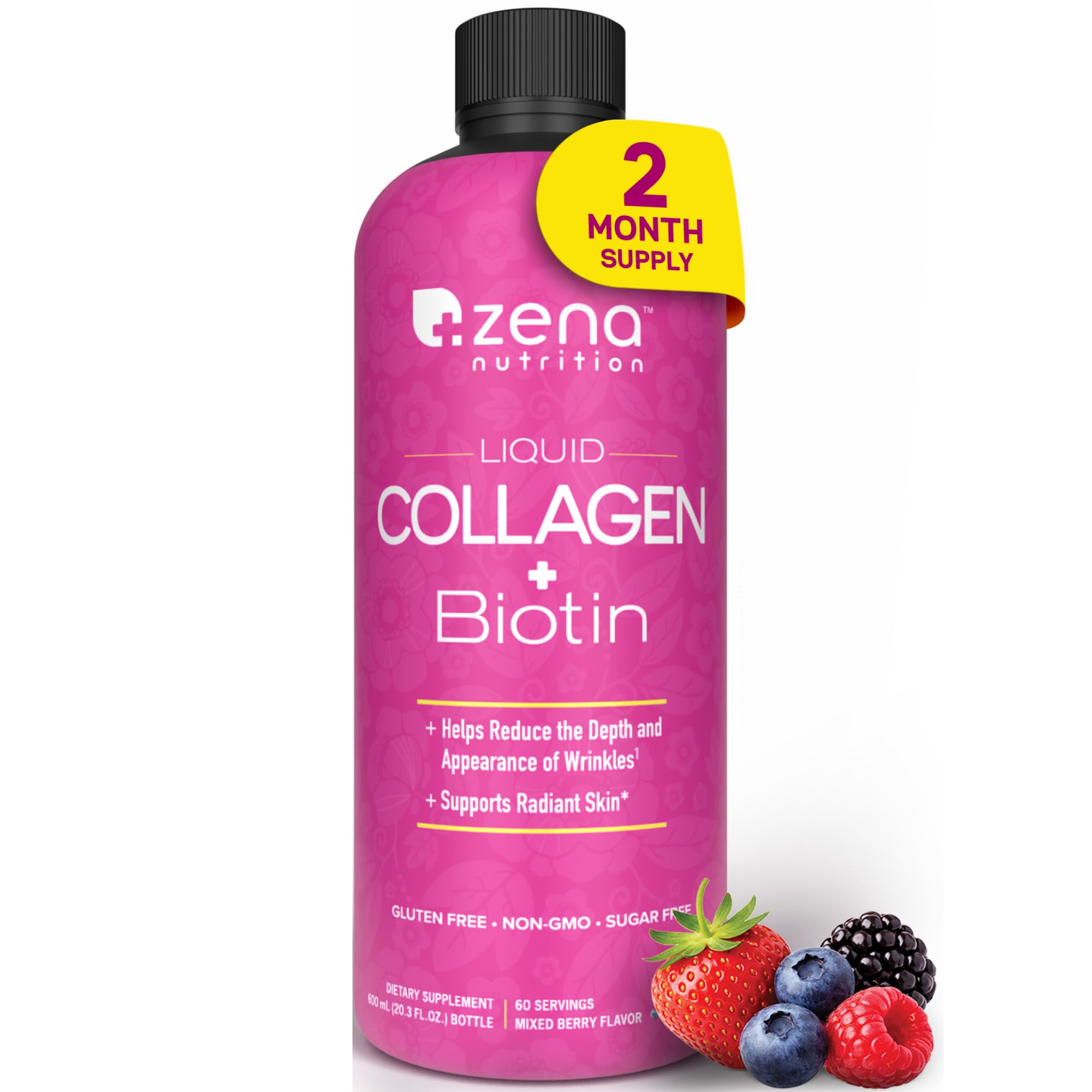 Zena Nutrition liquid collagen bottle for daily beauty support.