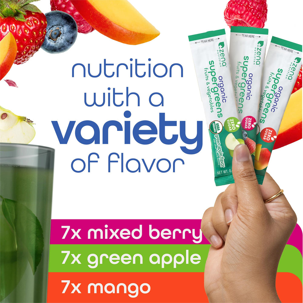 Zena Nutrition Mixed Berry flavor stick, tasty daily greens.