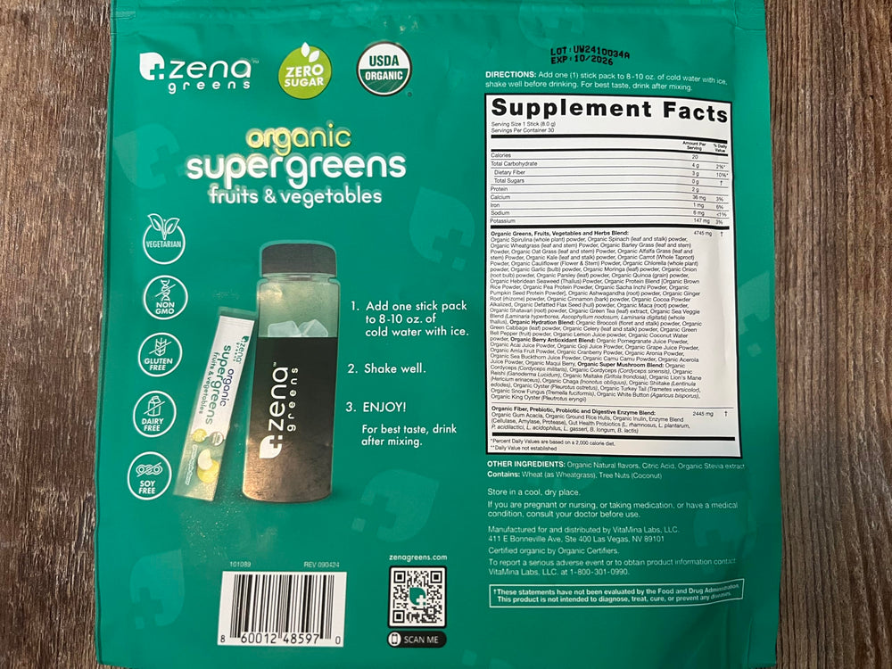 Zena Nutrition prebiotics and probiotics blend for gut-friendly balance.