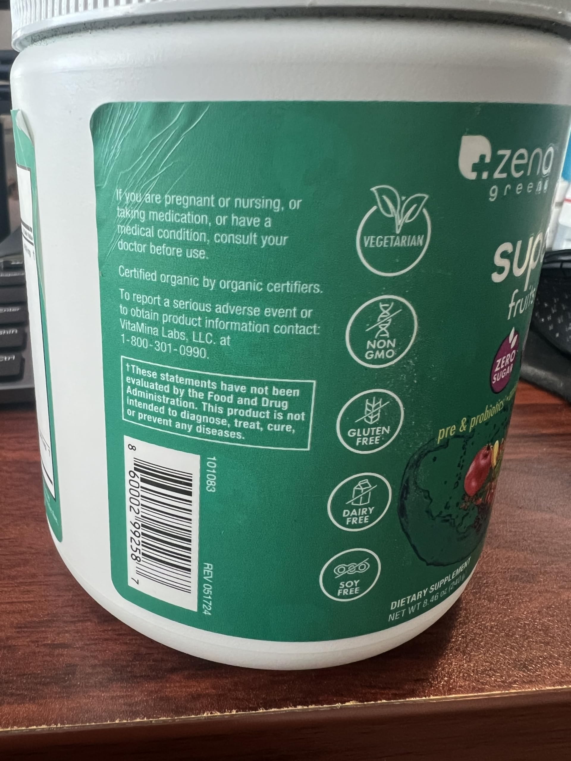 Zena Nutrition premium organic label on packaging for quality certification