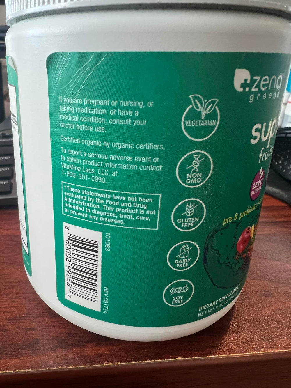 Zena Nutrition premium organic label on packaging for quality certification