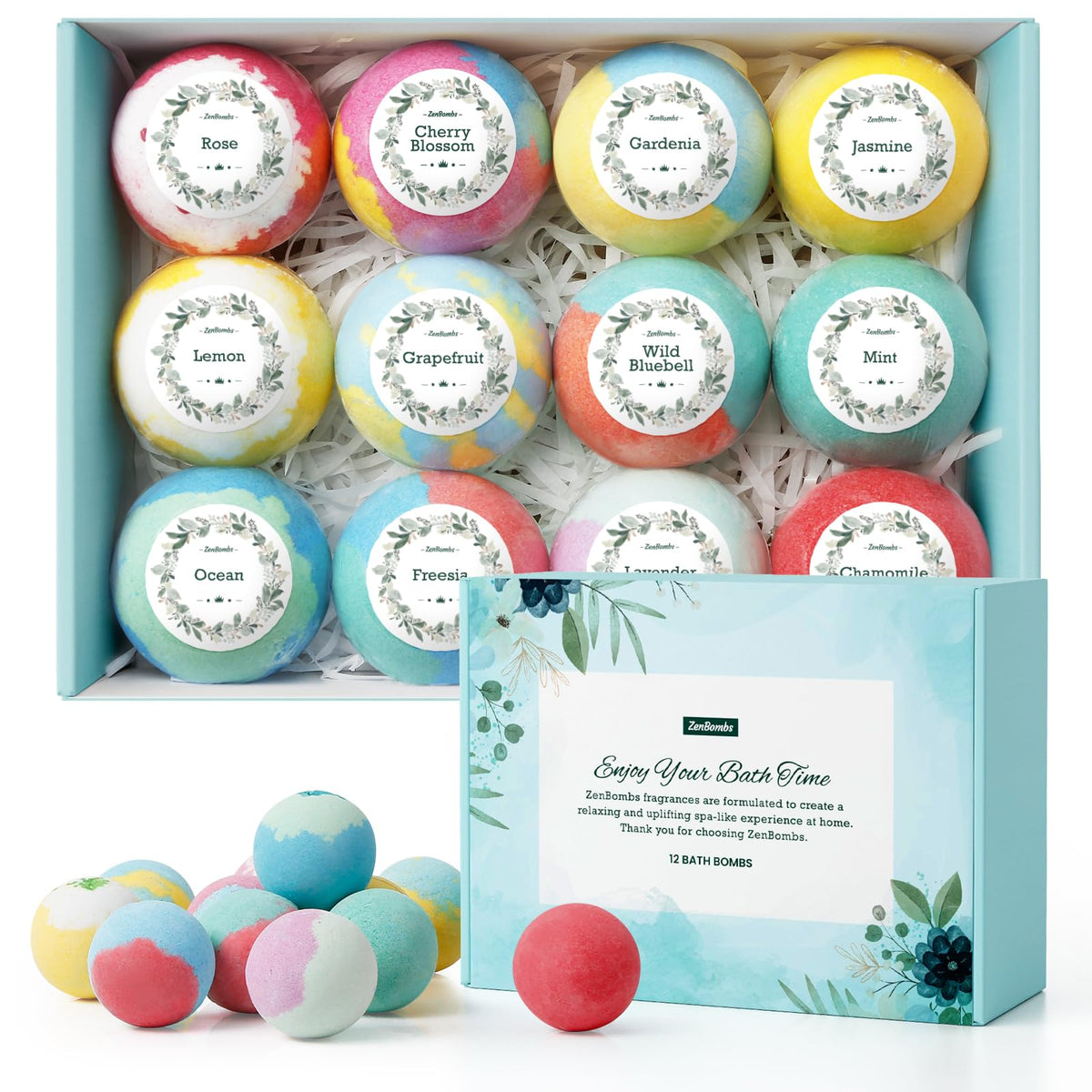 ZenBombs Rose bath bomb for moisturizing soak and fragrance
