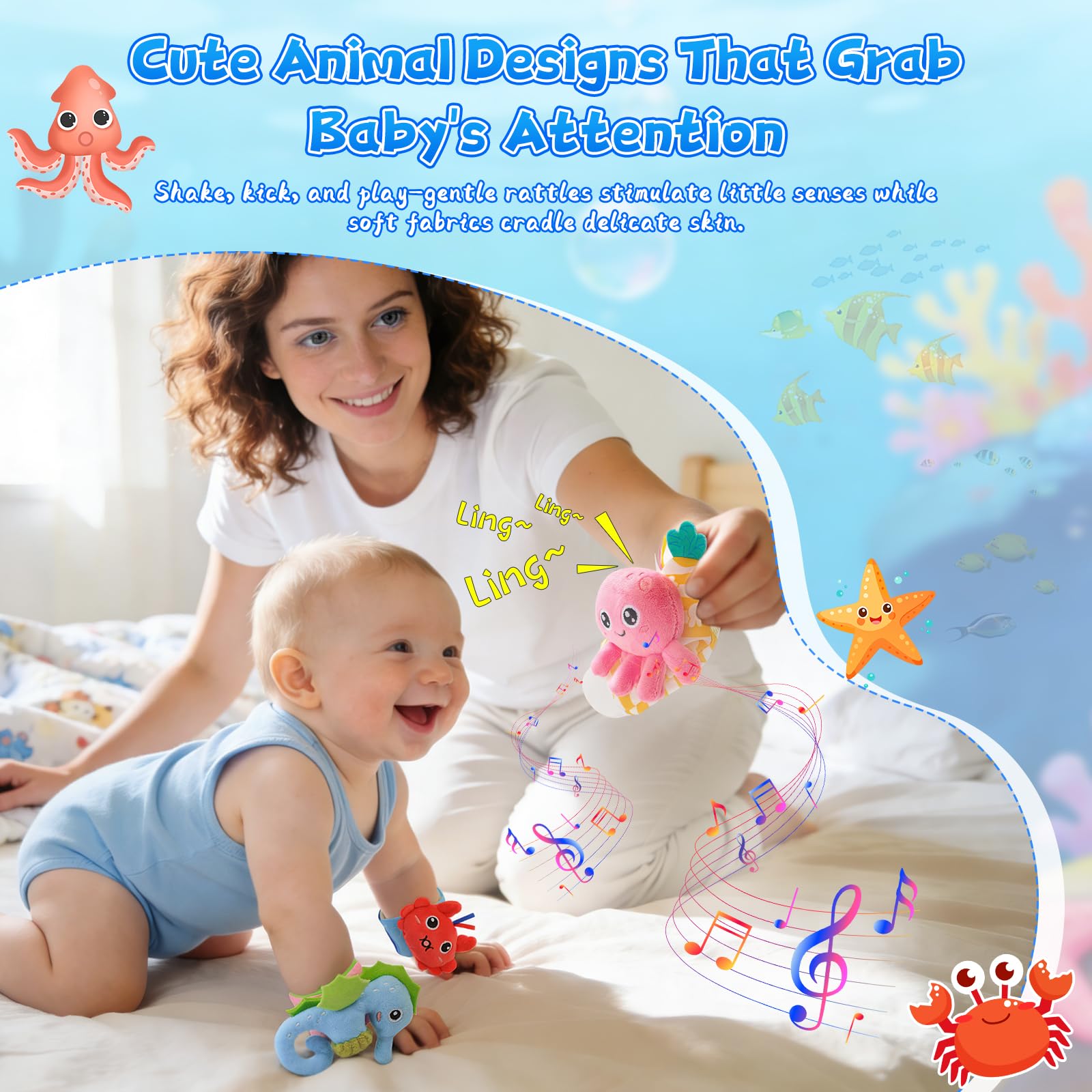 Zendstanding adjustable stay-on design keeps toys secure during stroller and tummy time.