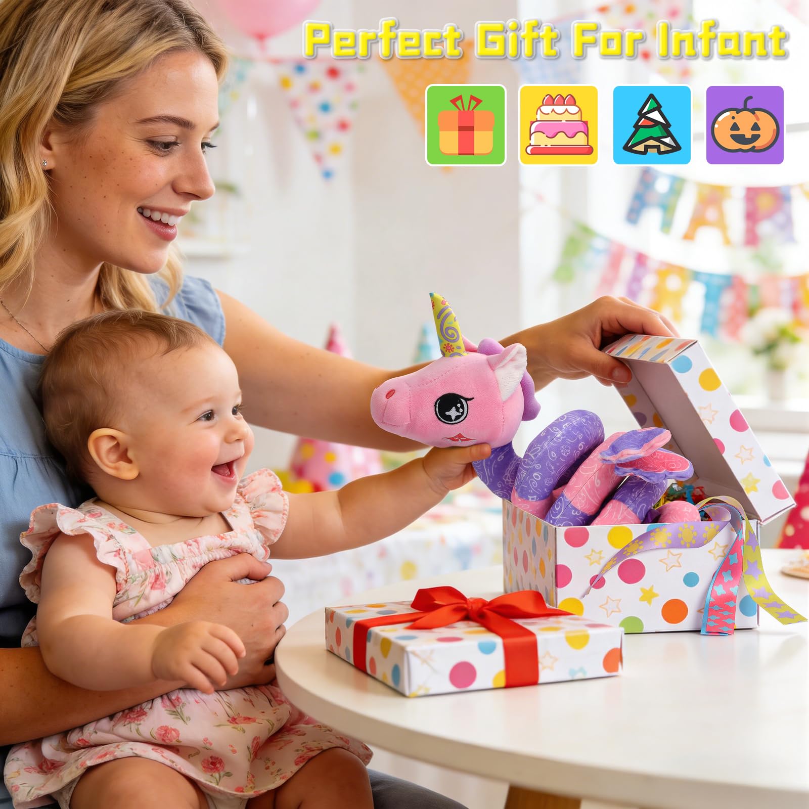 Zendstanding Unicorn detachable crinkle toy easy to swap for quick play.