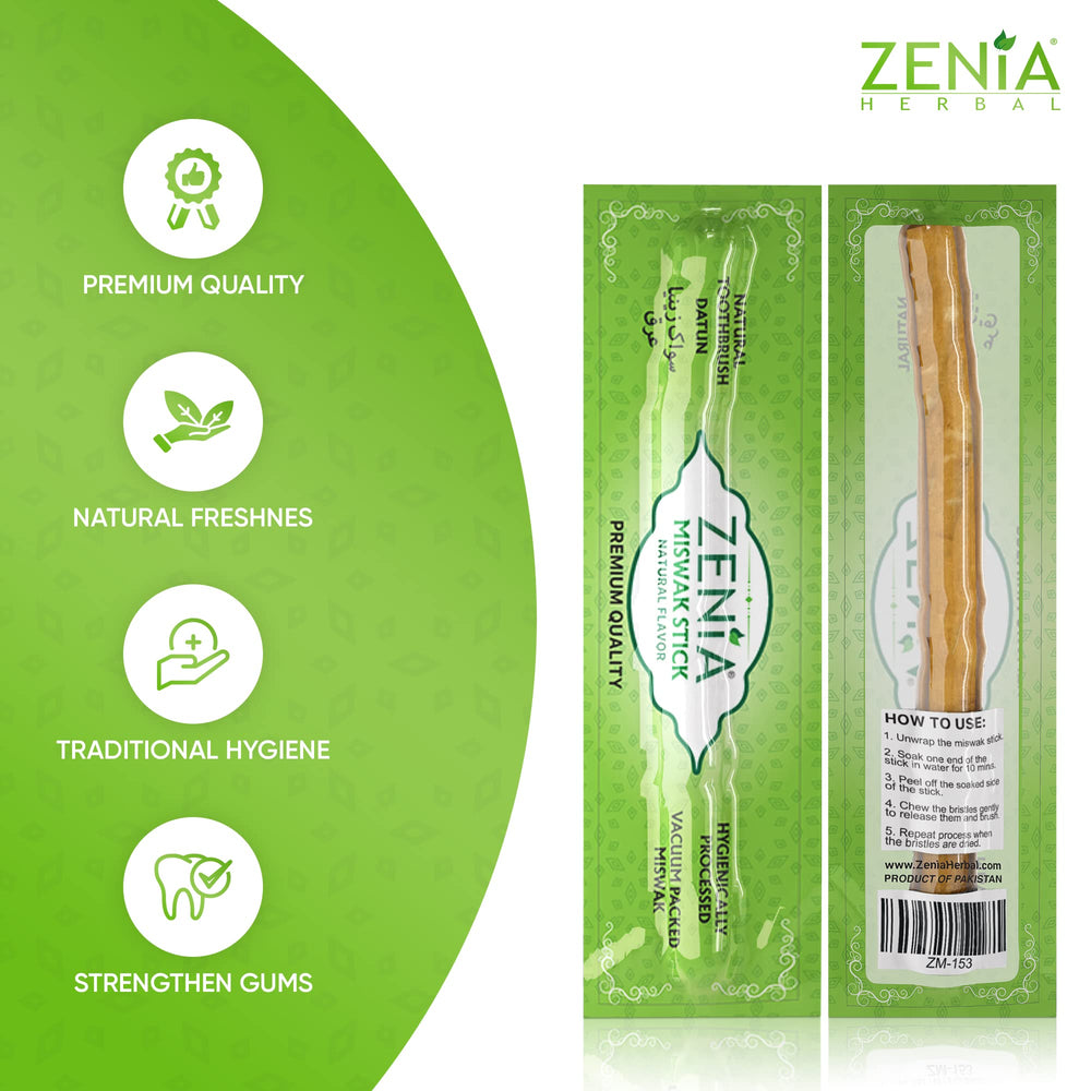 Zenia Miswak promotes fresher breath and clean teeth with each use.
