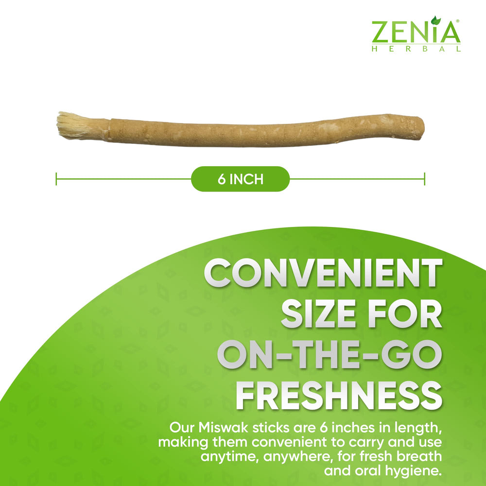 Zenia Miswak instruction image demonstrates brushing at a 45-degree angle.
