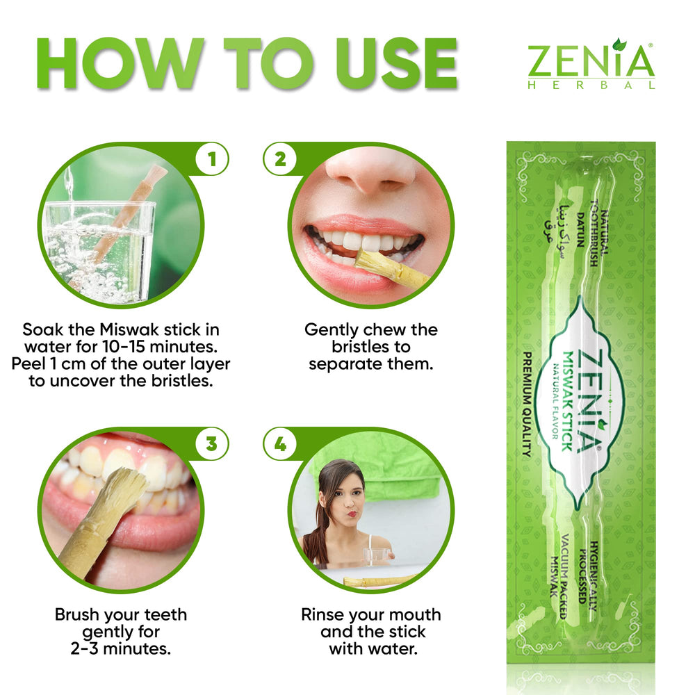 Zenia Miswak natural bristles close-up show traditional cleansing action.