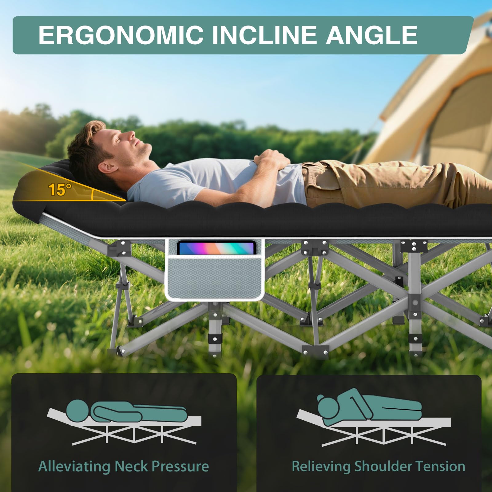 ZENPETIO cot with sturdy legs ensures stable sleep on uneven ground.
