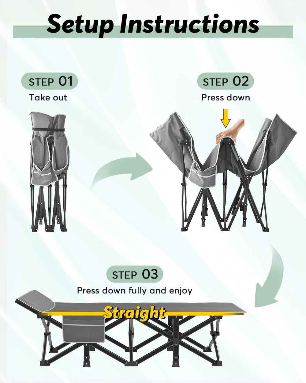 ZENPETIO 500 lb capable cot supports heavy users securely.