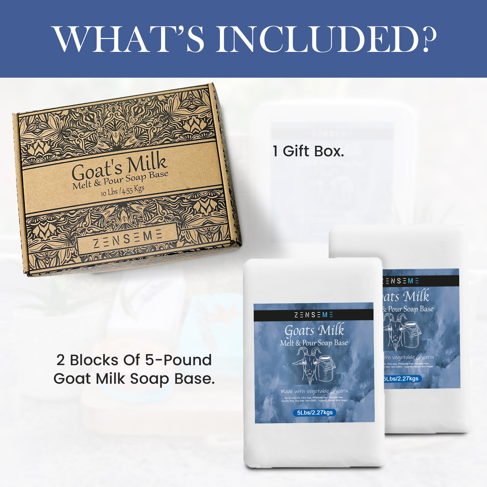 ZenseMe Goats Milk Soap Base ingredients label indicating quality and safety