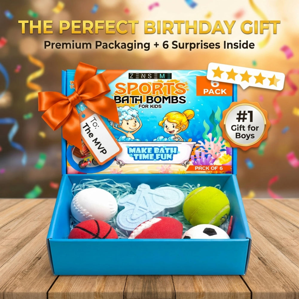 ZenseMe sports-themed bath bombs ready for gifting.