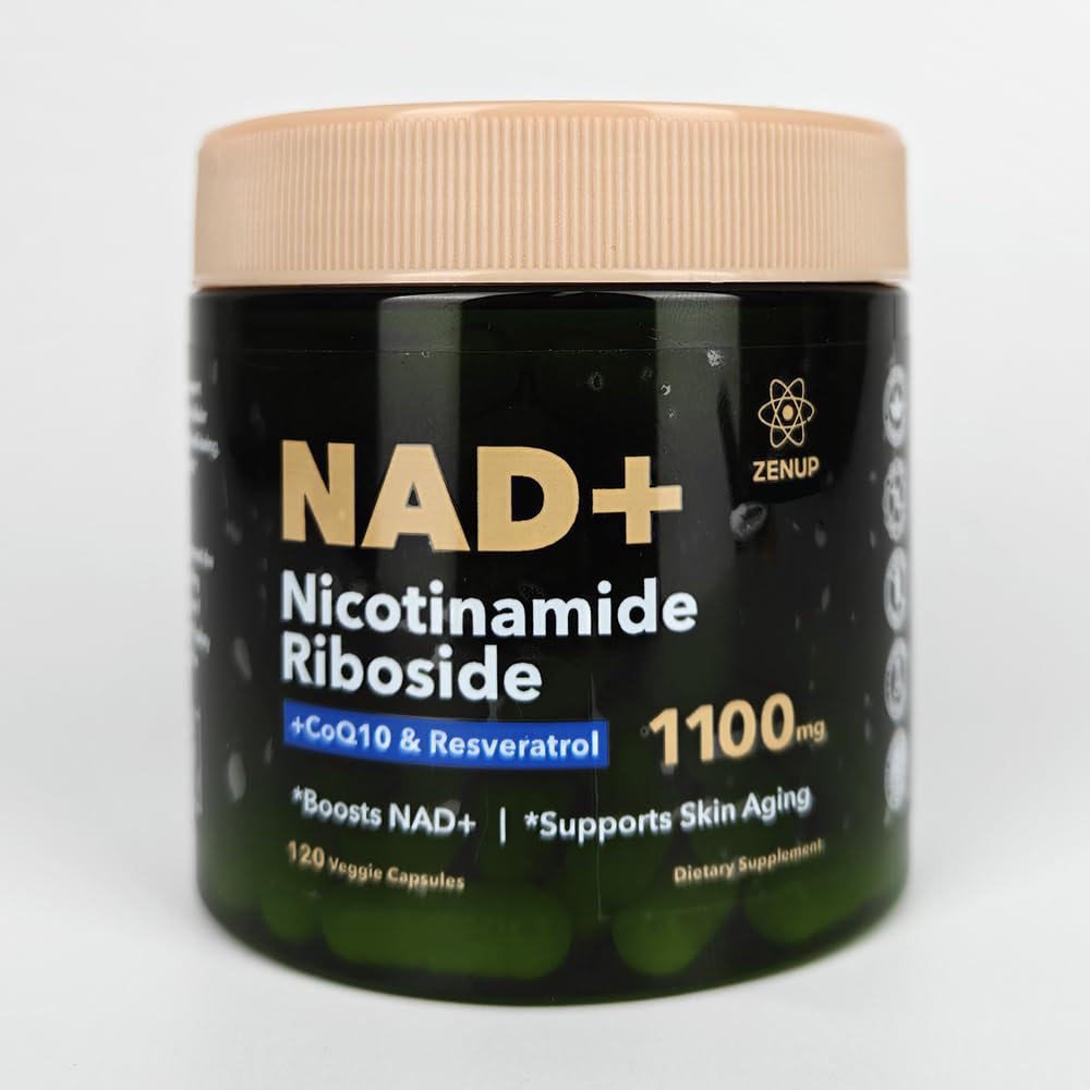 ZenUP NAD+ bottle-side highlights 120 capsules for a simple daily routine