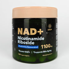 ZenUP NAD+ bottle-side highlights 120 capsules for a simple daily routine