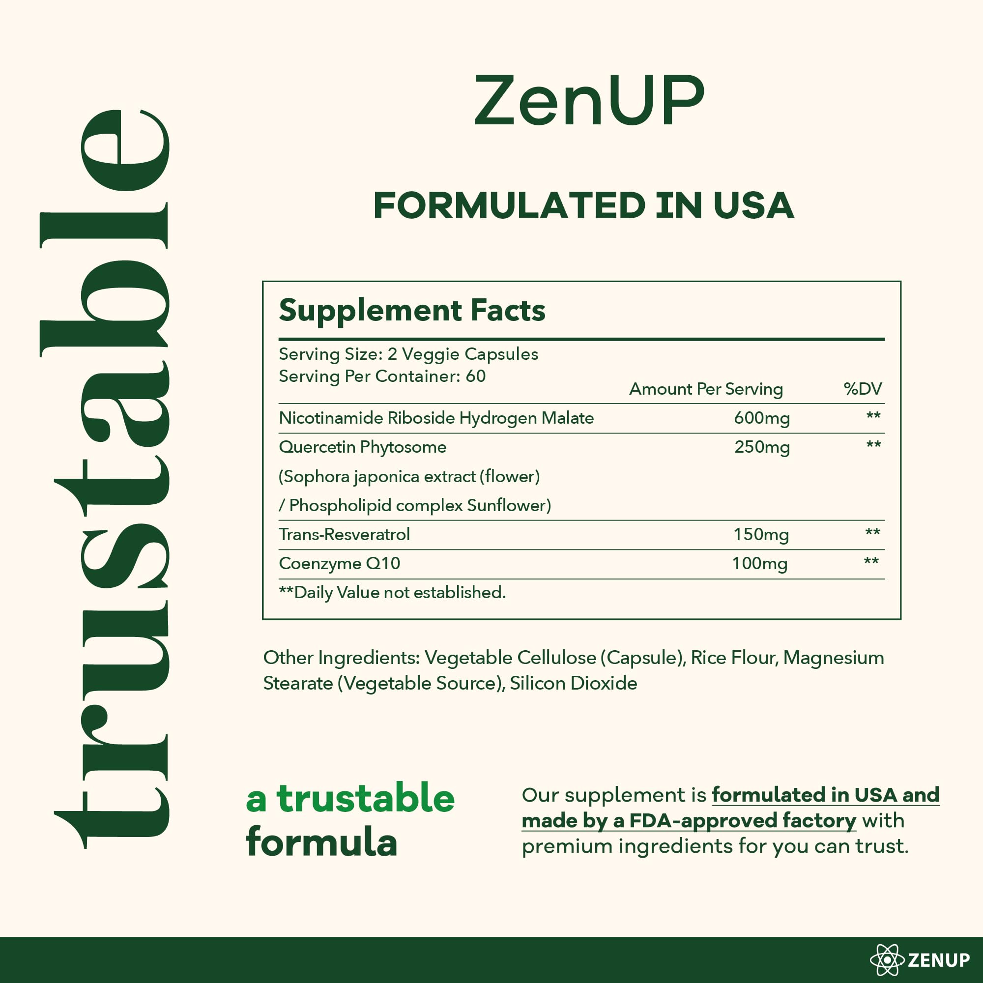 ZenUP NAD+ resveratrol-quercetin visual signals antioxidant support for skin and vitality
