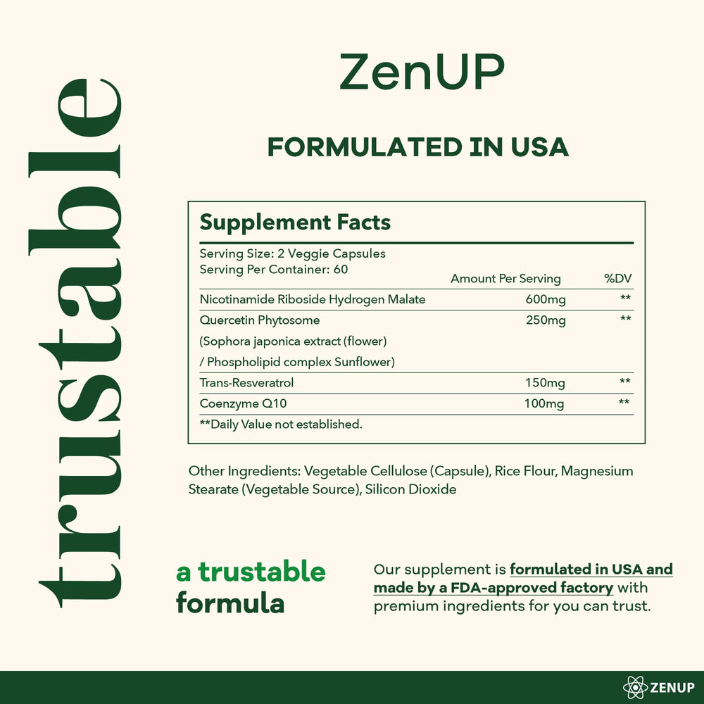 ZenUP NAD+ resveratrol-quercetin visual signals antioxidant support for skin and vitality