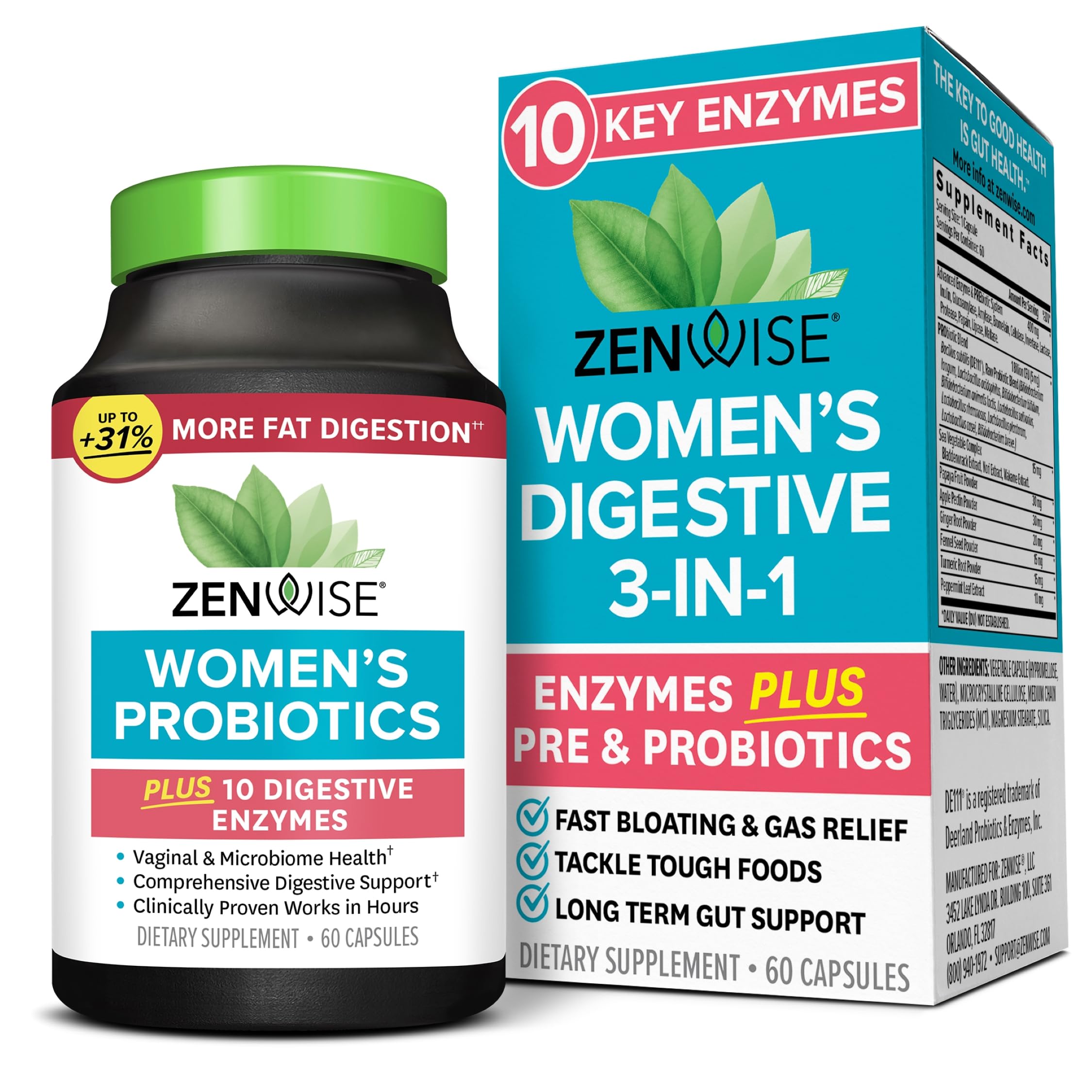 Zenwise Health 3-in-1 Women’s Probiotic bottle for daily digestive support