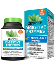 Zenwise Health Digestive Enzymes bottle showing plant-based formula for gentle digestion support