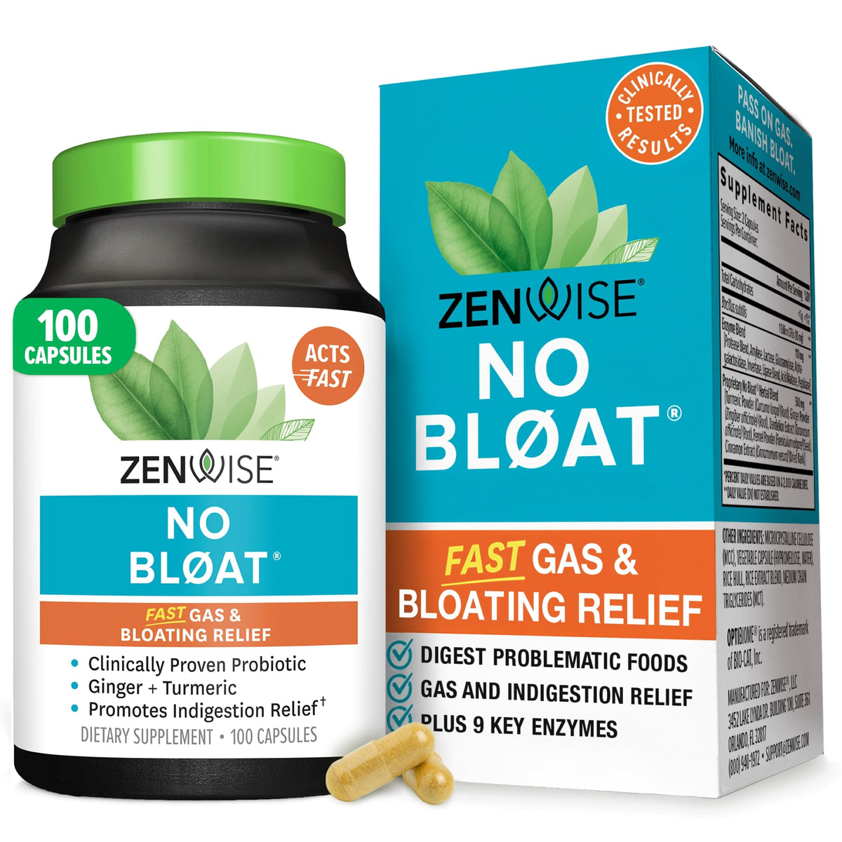 Zenwise No Bloat bottle cap close-up for easy after-meal capsule intake.
