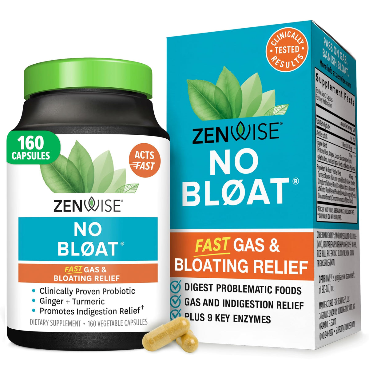 Zenwise Health No Bloat bottle shown for post-meal digestion support