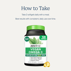 Zenwise Health omega-3 algae-oil softgels close-up displays EPA/DHA/DPA content