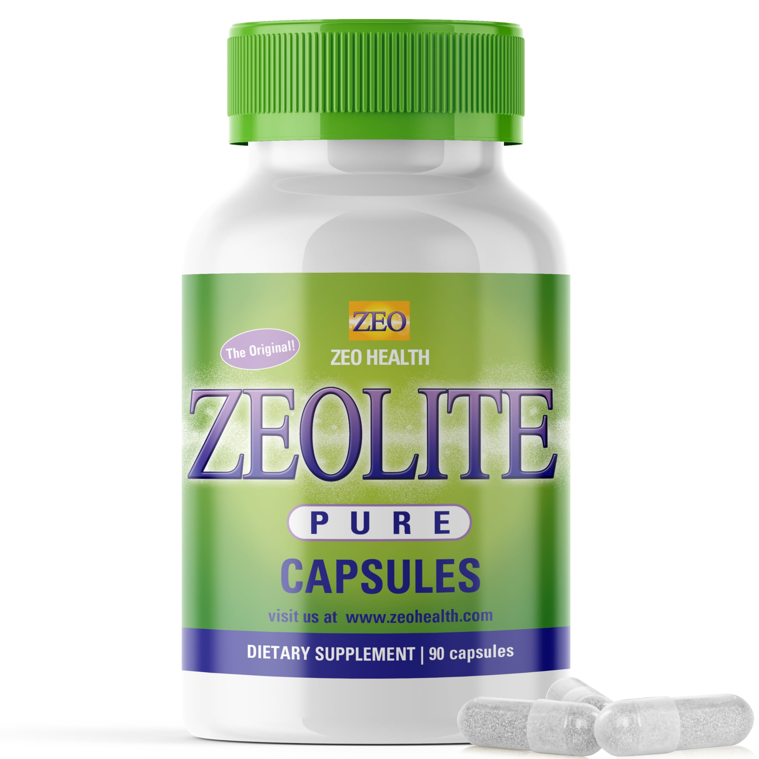 Zeo Health Zeolite Pure capsules bottle front, signaling premium quality and easy dosing.