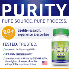 Close-up of Zeolite Pure capsules, 900 mg each for a potent, convenient detox option.
