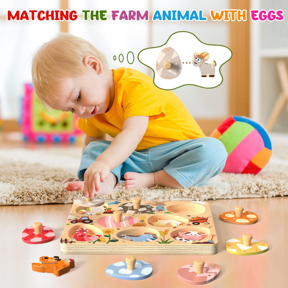 Zeoddler eight-piece matching eggs puzzle for toddlers to explore colors and patterns.
