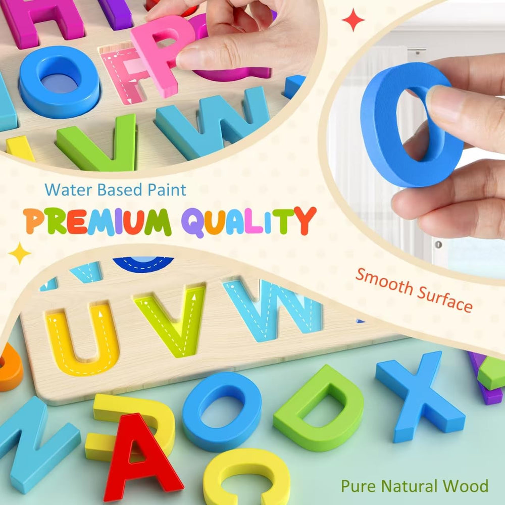 Zeoddler Alphabet Puzzles close-up pieces for easy grasp and exploration.