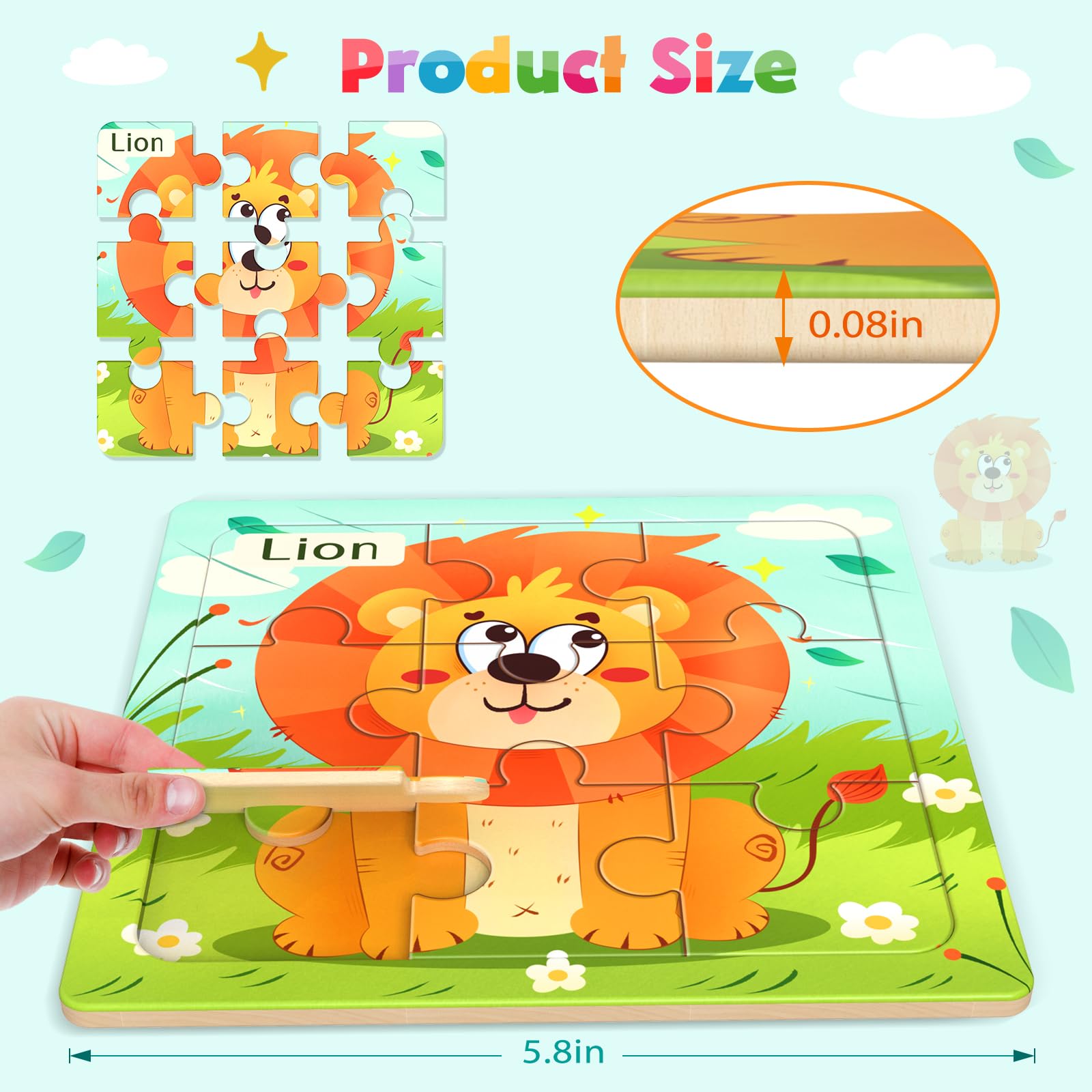 Zeoddler wooden animal puzzle featuring forest animals for early learning.