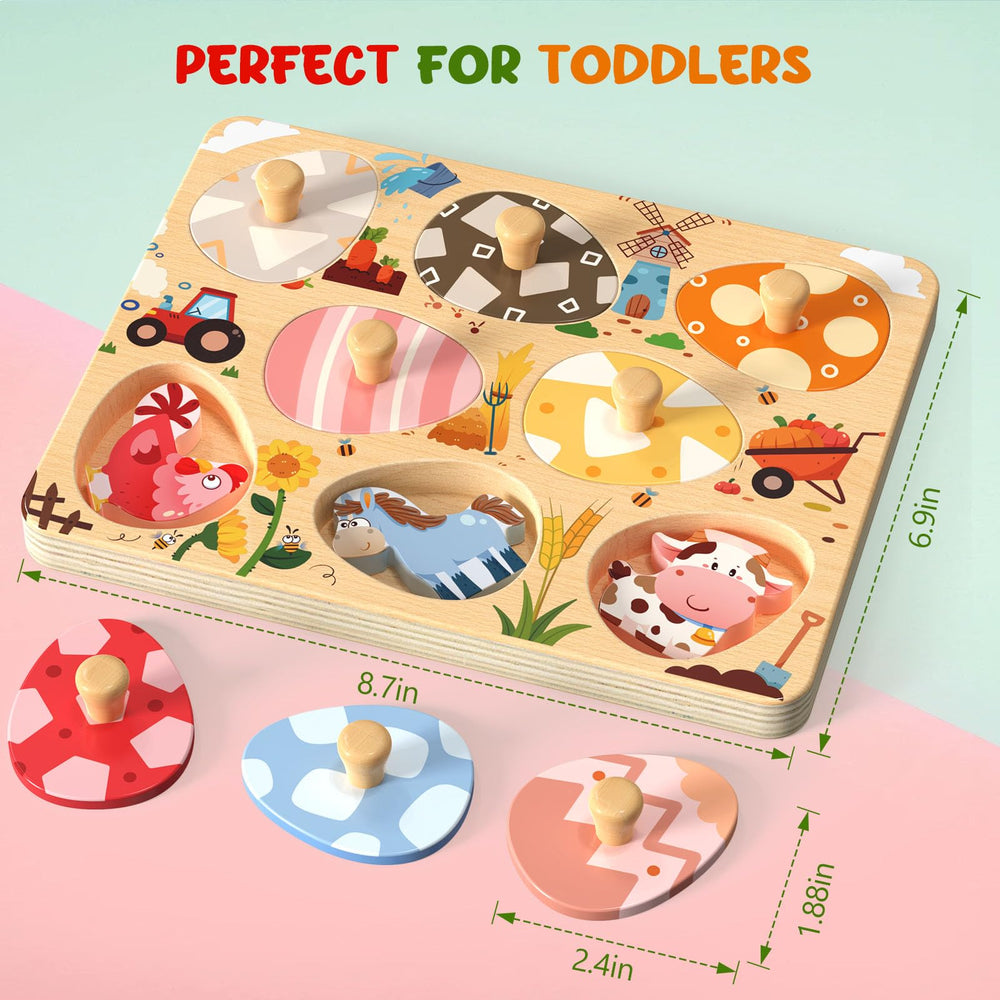 Zeoddler colorful farm animal illustrations on eggs invite visual matching and recognition.
