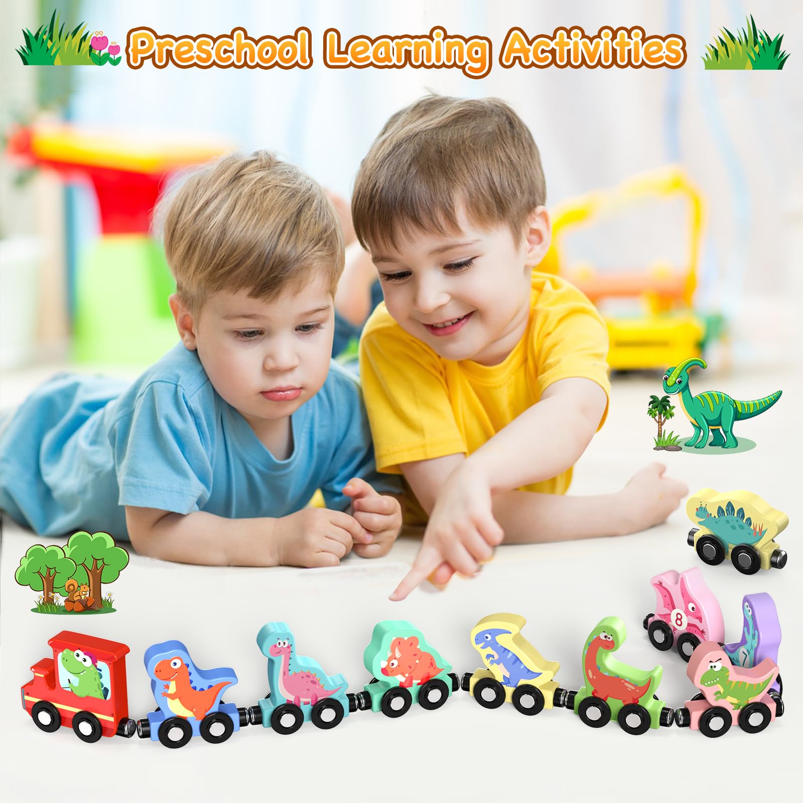 Zeoddler dinosaur train car-4 provides durable, wood-bodied play with safe edges