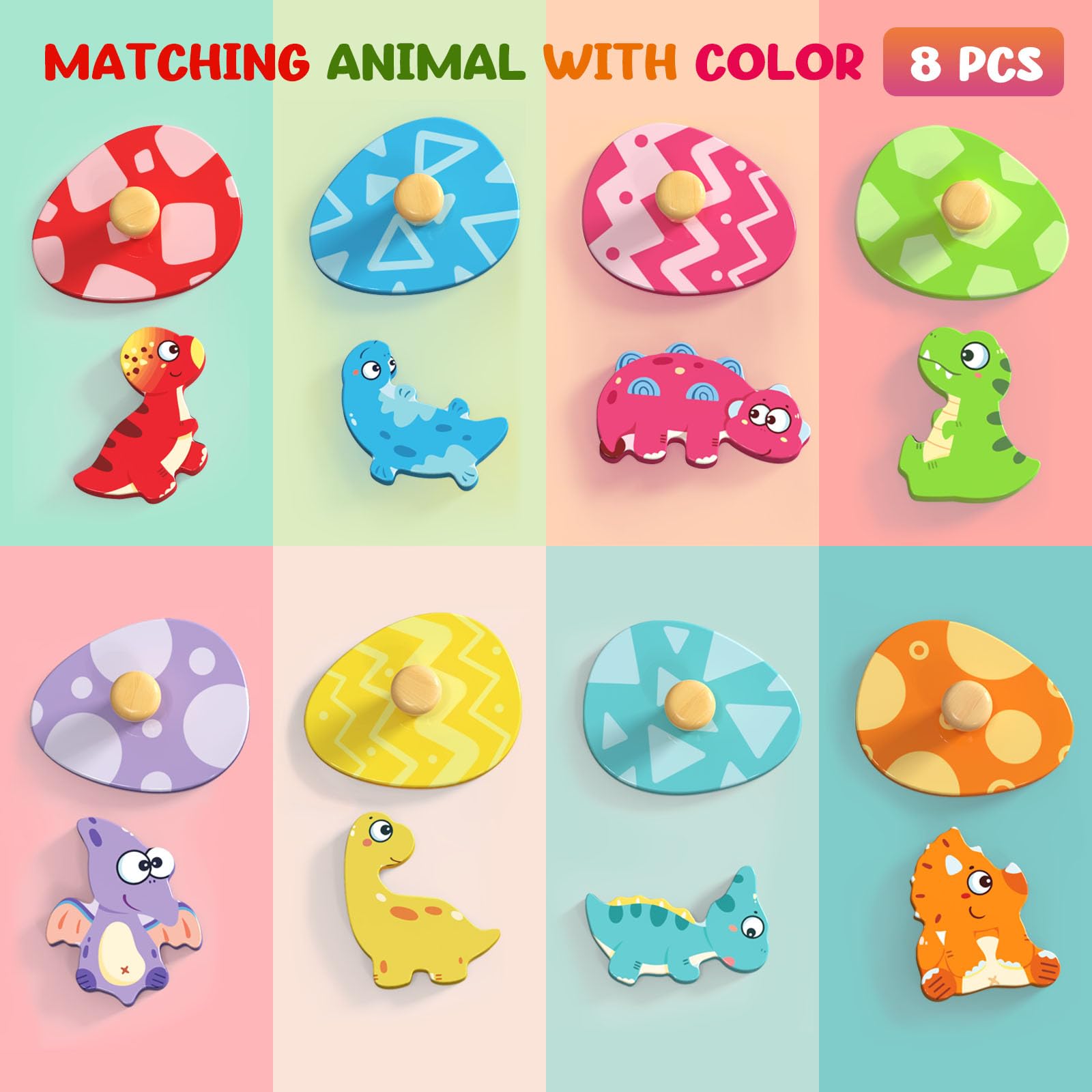 Zeoddler eight-dinosaur set with colorful patterns supports color recognition