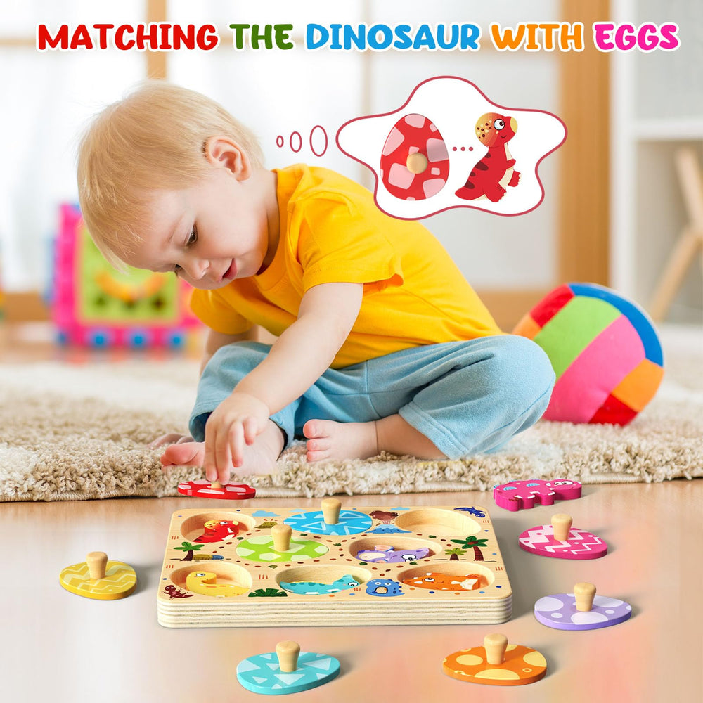 Zeoddler peg puzzle knobs close-up shows easy-grip design for toddlers