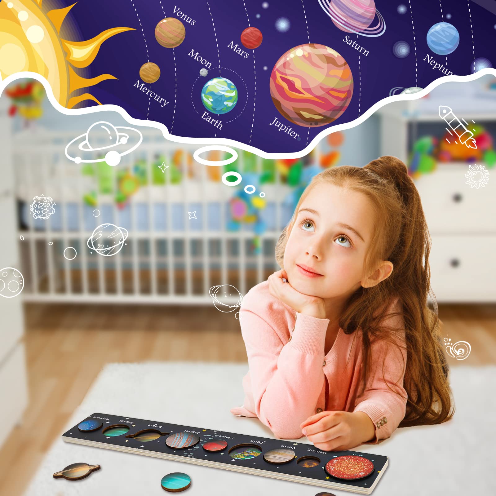 Zeoddler solar system puzzle Mercury tile aids color recognition and curiosity.