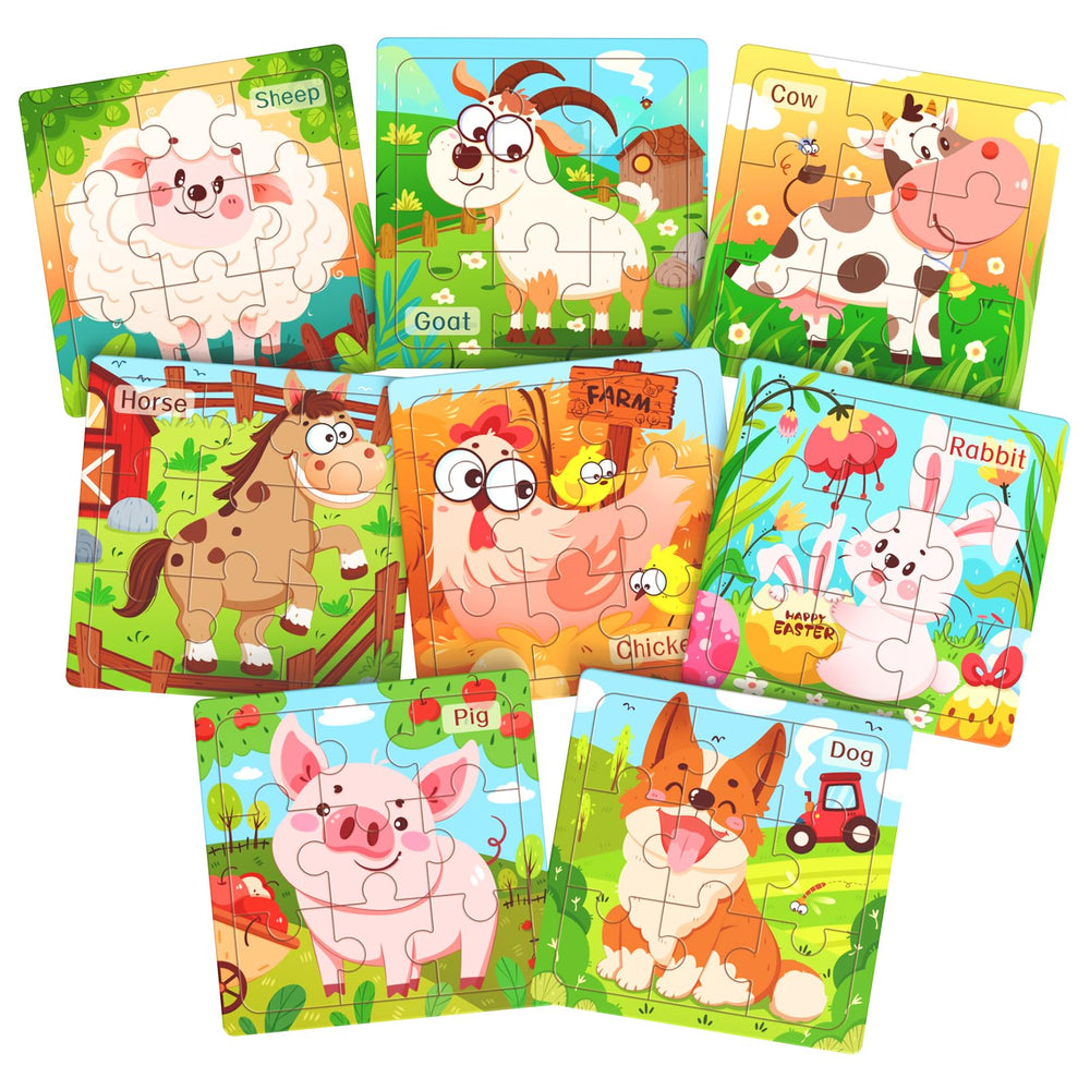 Zeoddler wooden puzzles for toddlers featuring farm animals; supports fine motor skills.
