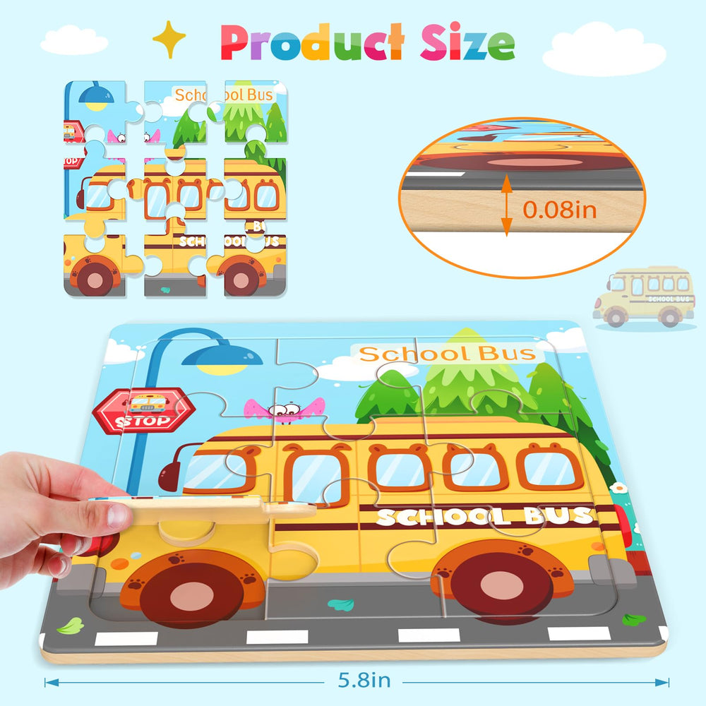 Zeoddler wooden puzzle bus engages pattern matching and focus