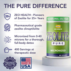 Zeo Health Zeolite Pure label closeup signals trusted, original formula.