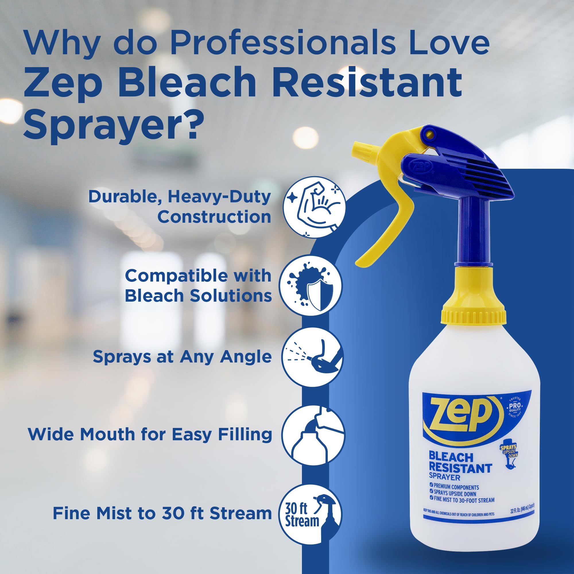 Zep bottle features graduated measurements for precise refills